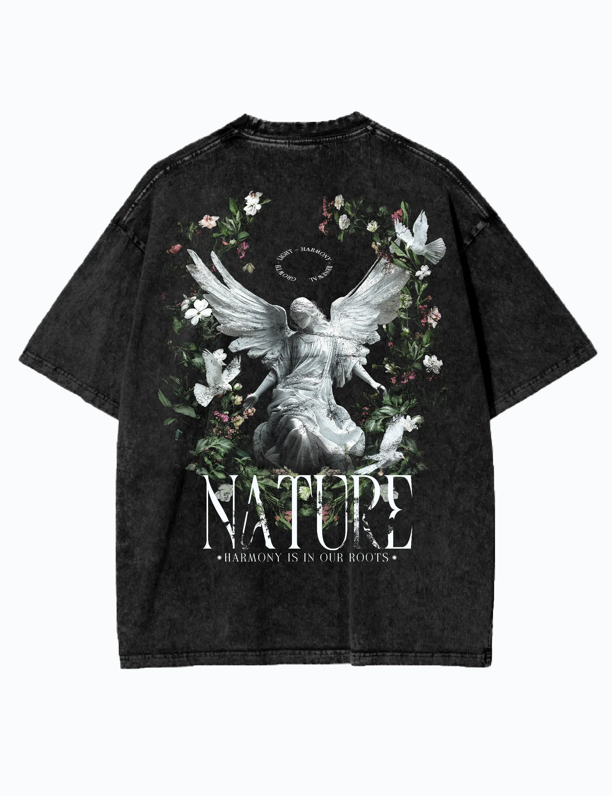 Acid Wash Oversized T-Shirt – Streetwear Mode aus Baumwolle – Unisex T-Shirt - Schwarz - NATURE's HARMONY