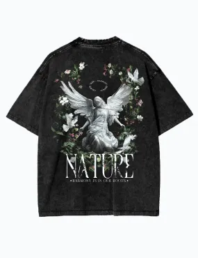Acid Wash Oversized T-Shirt – Streetwear Mode aus Baumwolle – Unisex T-Shirt - Schwarz - NATURE's HARMONY