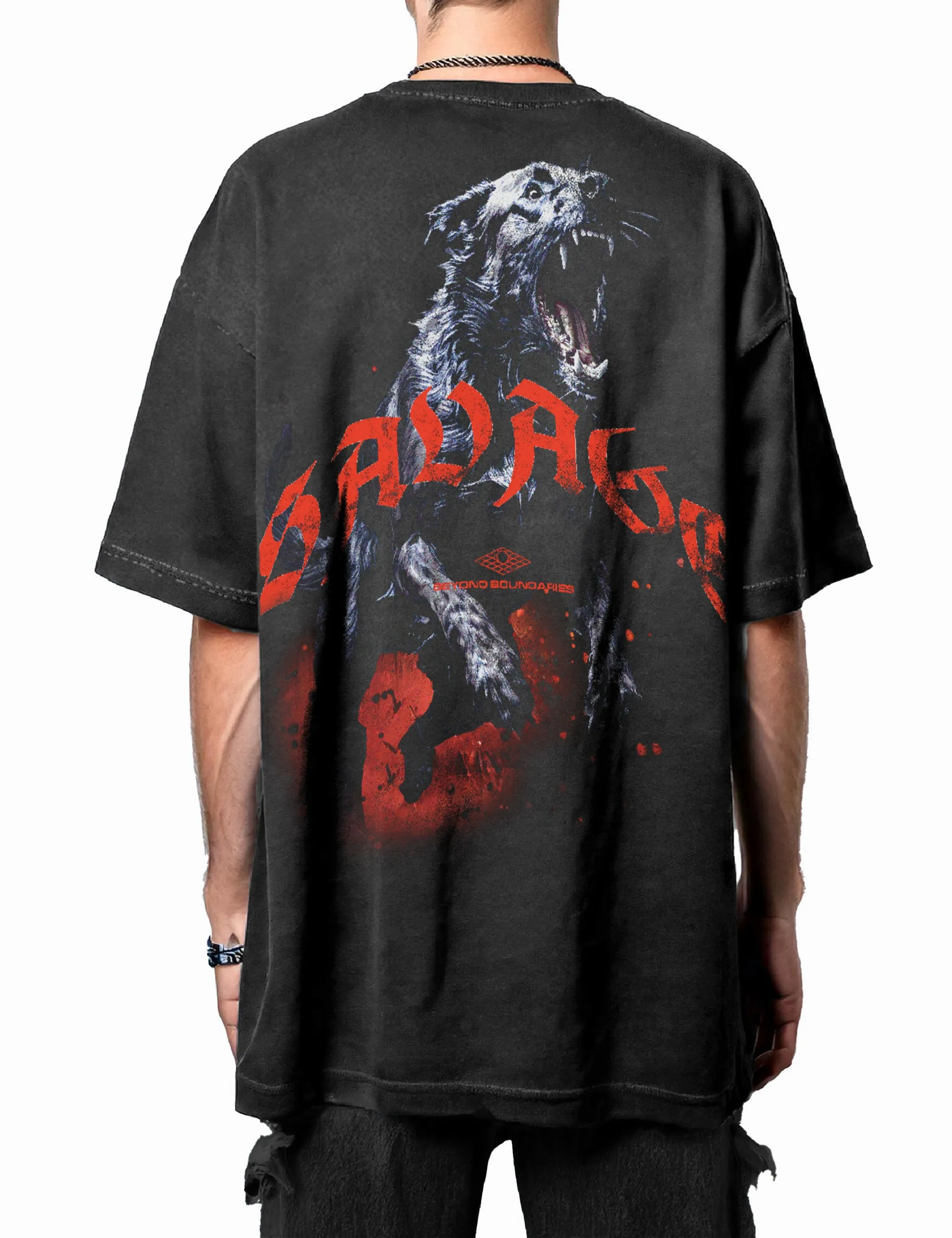 Acid Wash Oversized T-Shirt – Streetwear Mode aus Baumwolle – Unisex T-Shirt - Schwarz - SAVAGE