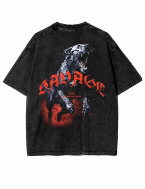 Acid Wash Oversized T-Shirt – Streetwear Mode aus Baumwolle – Unisex T-Shirt - Schwarz - SAVAGE