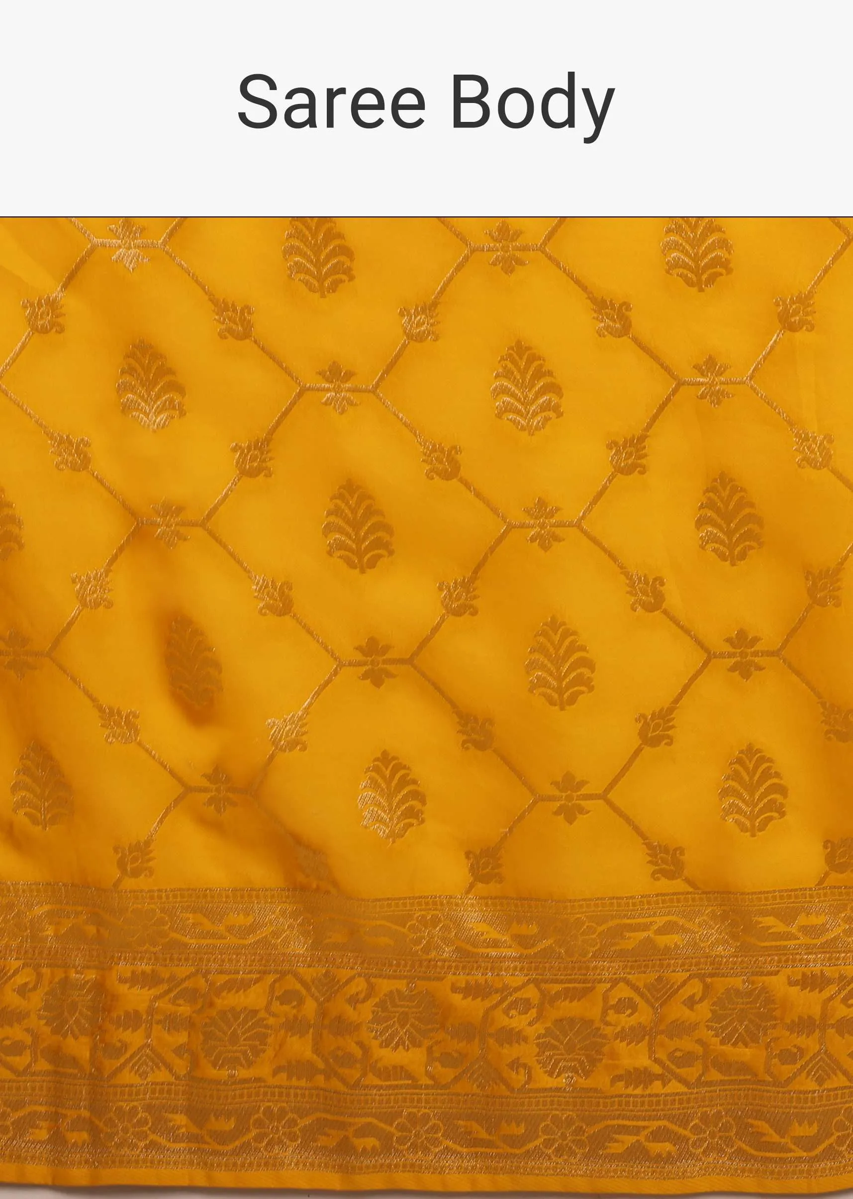 Amber Yellow Saree In Satin Silk With Woven Geometric Jaal And Butti Design