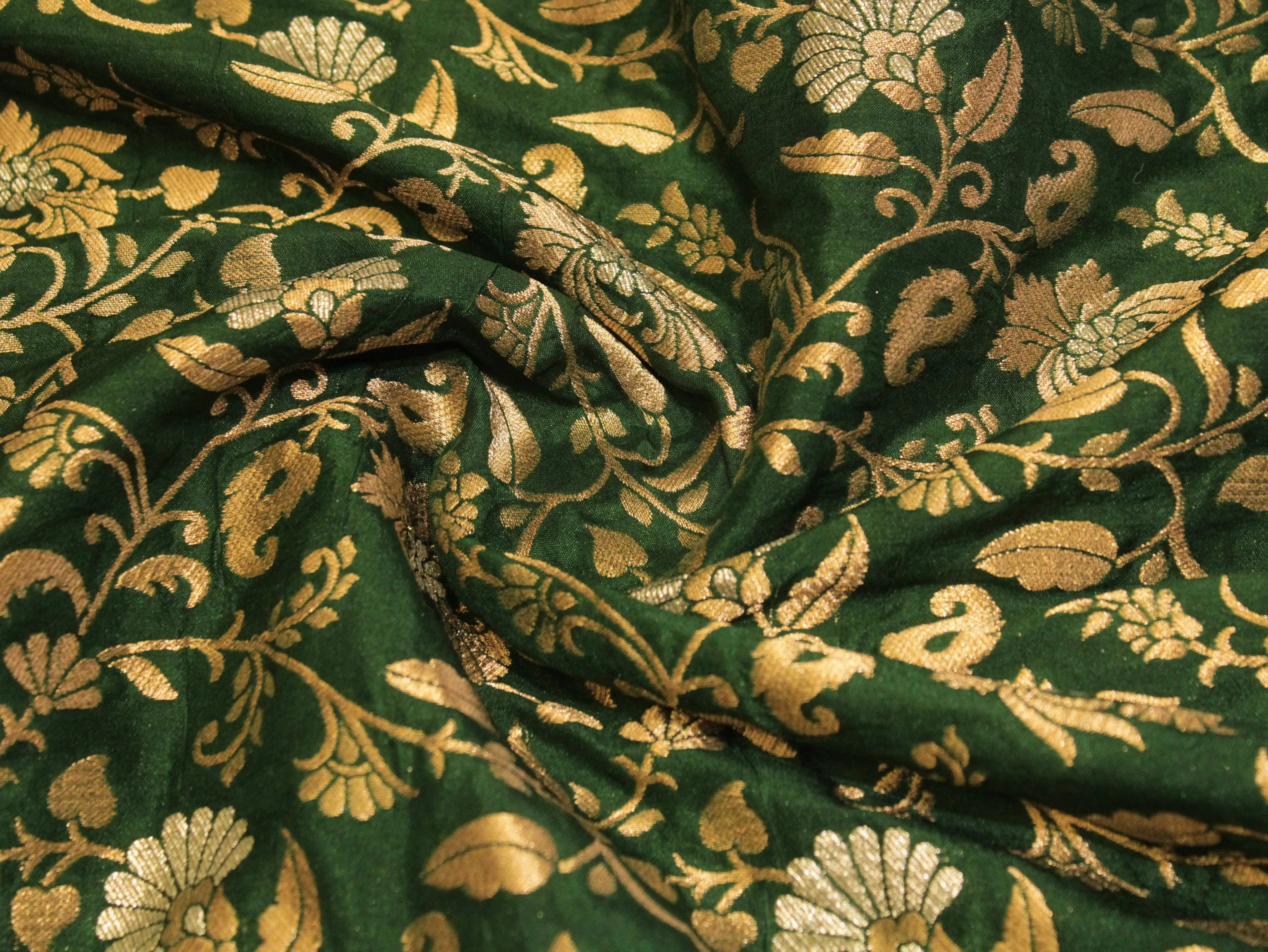 Banarasi Floral Brocade Fabric - Dark Green