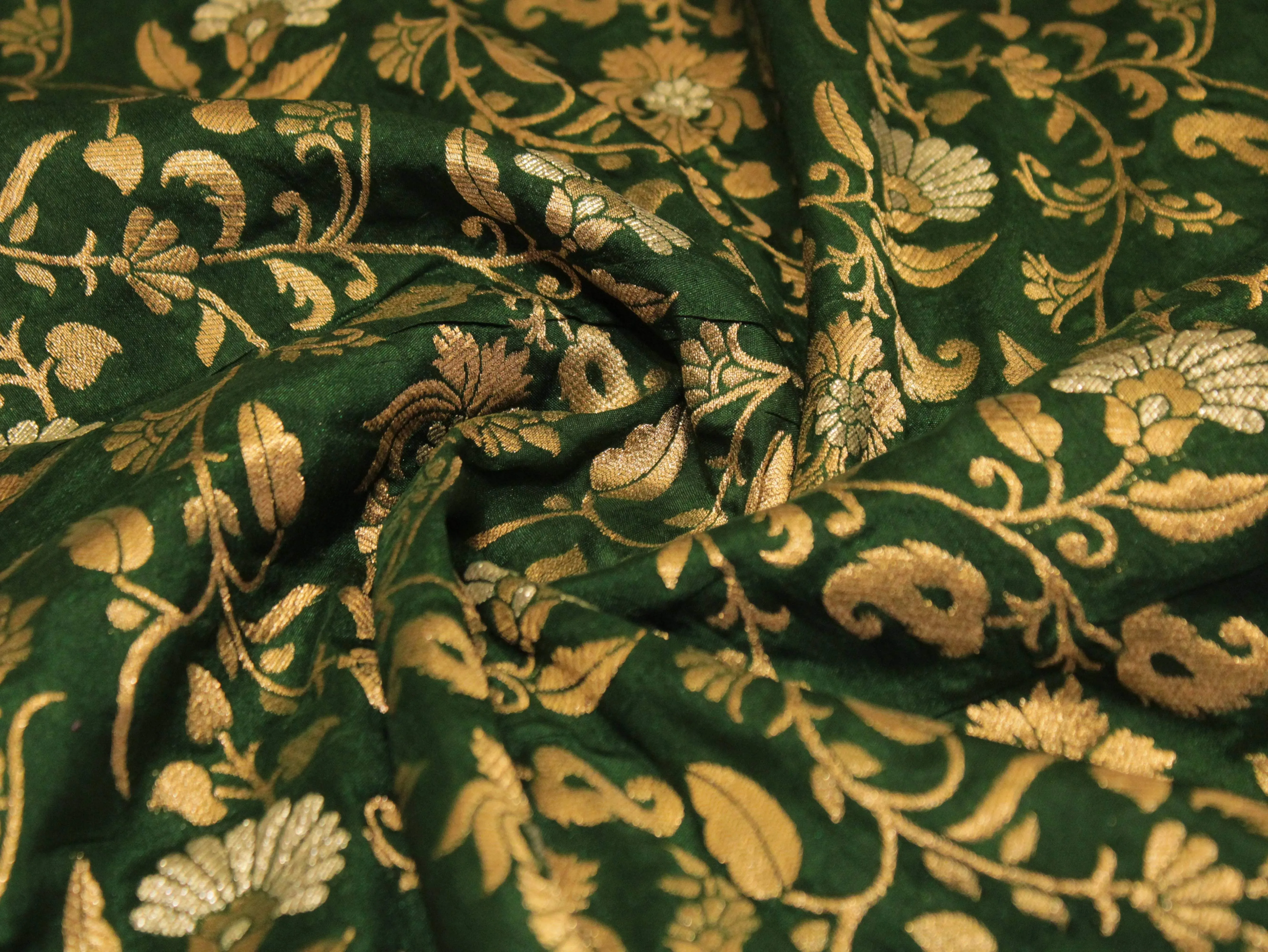 Banarasi Floral Brocade Fabric - Dark Green