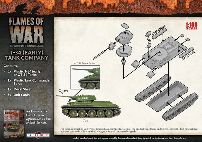 Battlefront Miniatures Flames of War Soviet T-34 (Early) Tank Company FOW SBX39