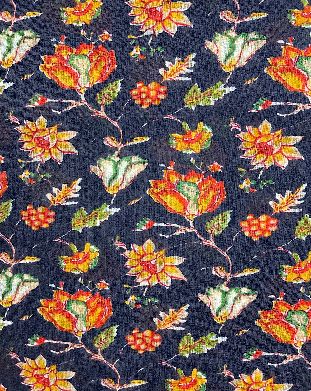 BLOCK PRINT FLOWERS BLUE