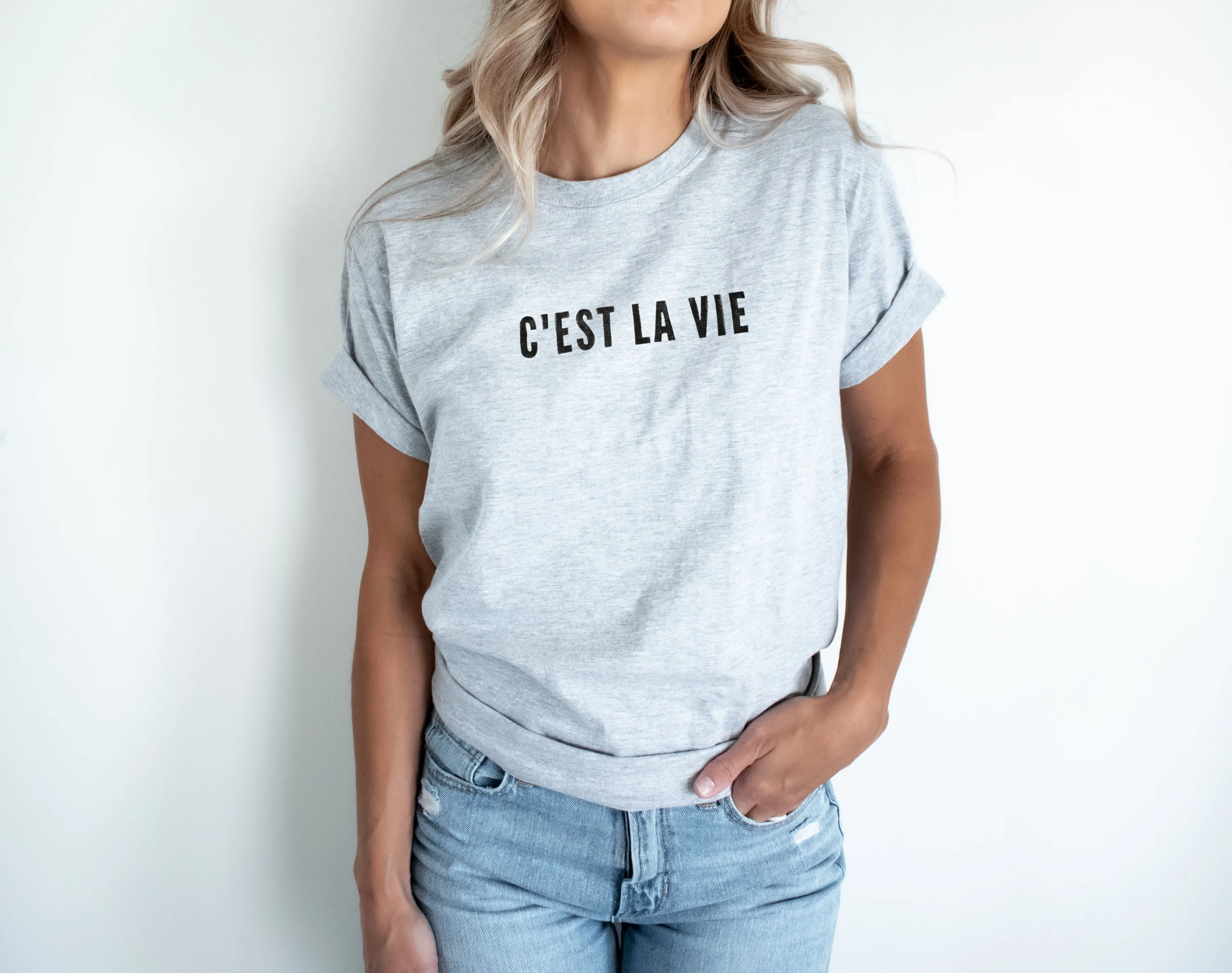 C'est la vie t-shirt, hand printed UNISEX graphic tshirt, french quote, calligraphy tee, minimalist fashion, unique gift, ethical fashion
