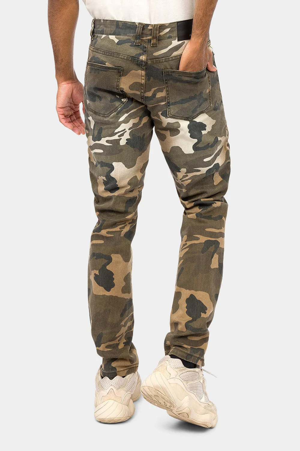 Distressed Biker Camo Jeans