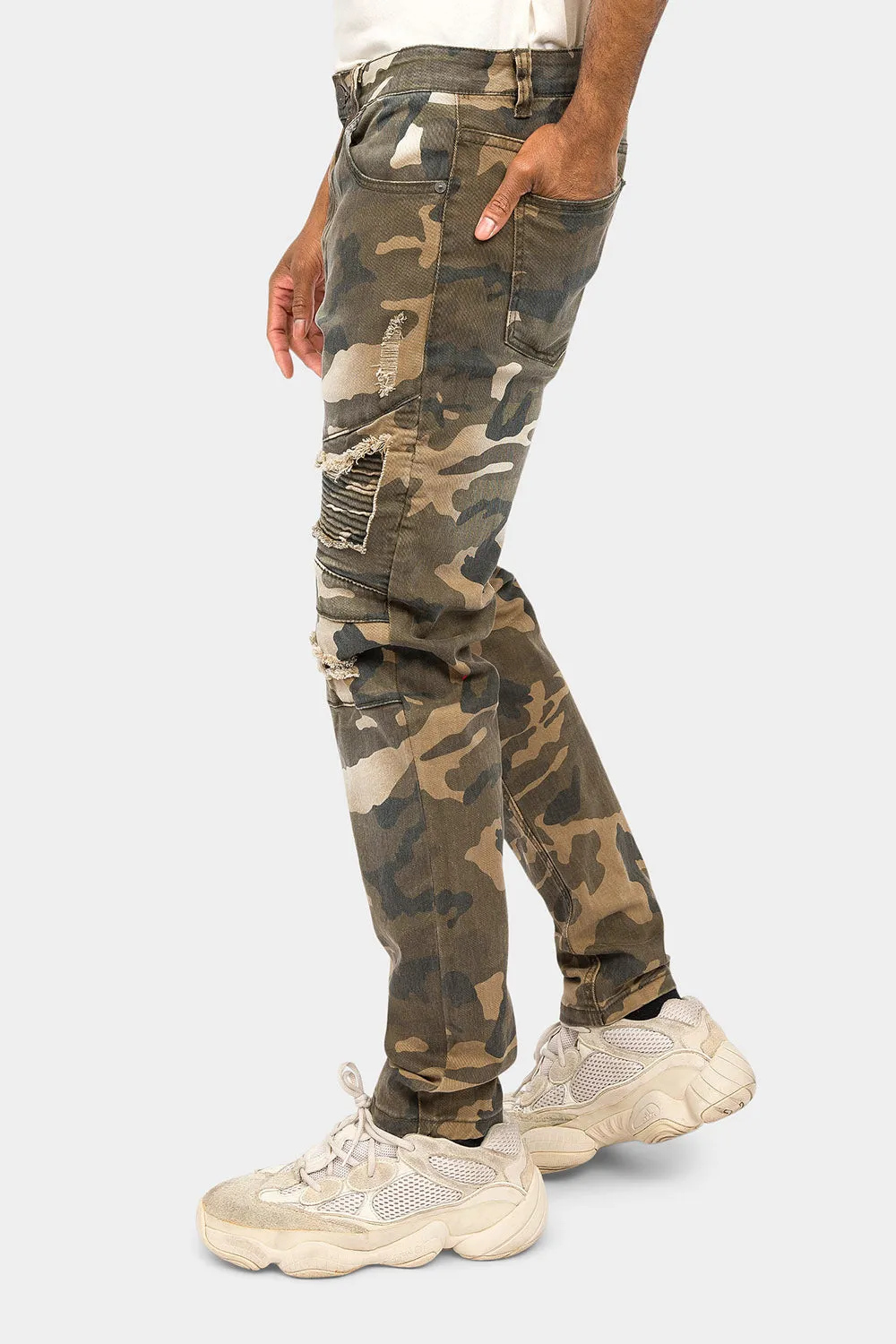 Distressed Biker Camo Jeans