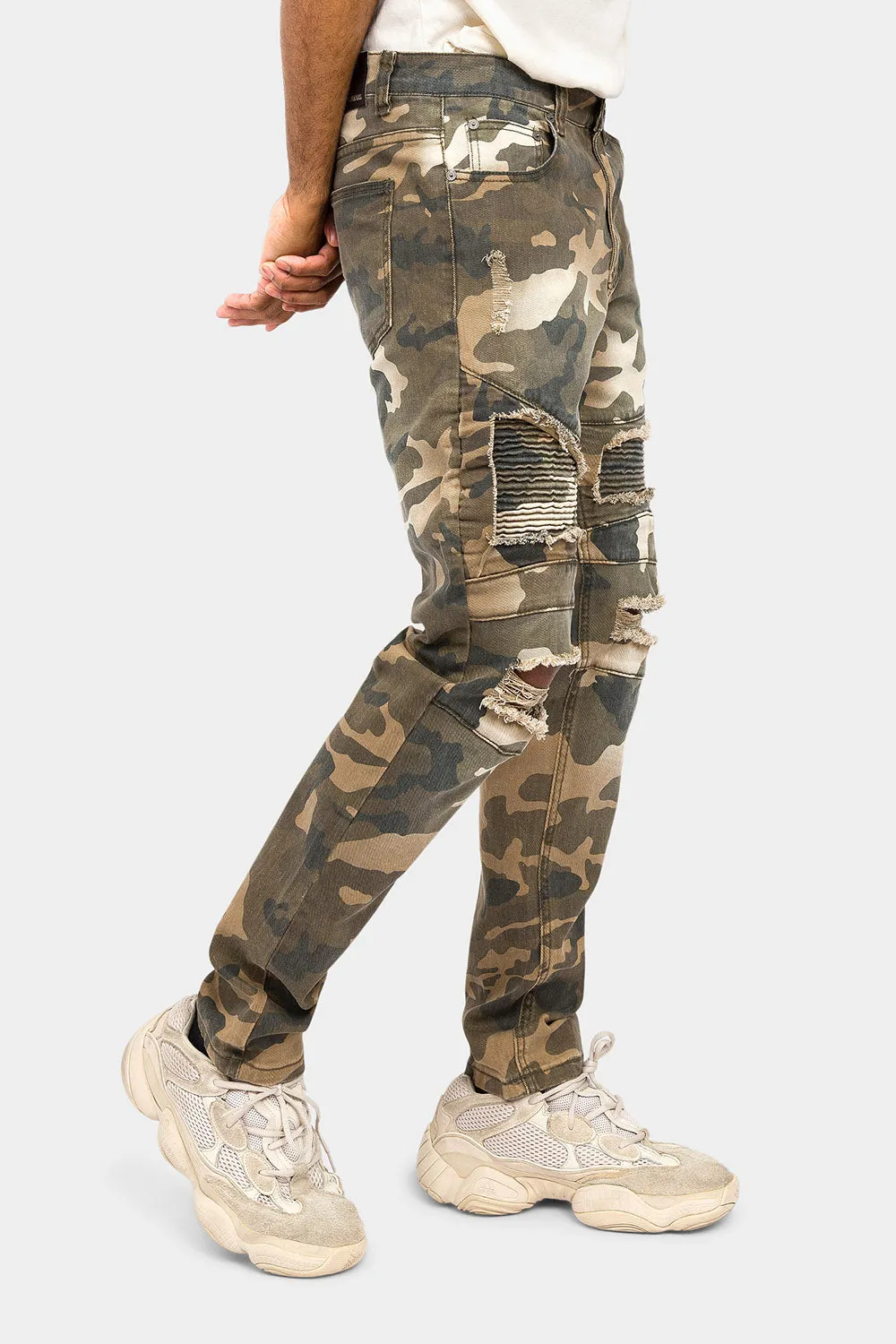 Distressed Biker Camo Jeans