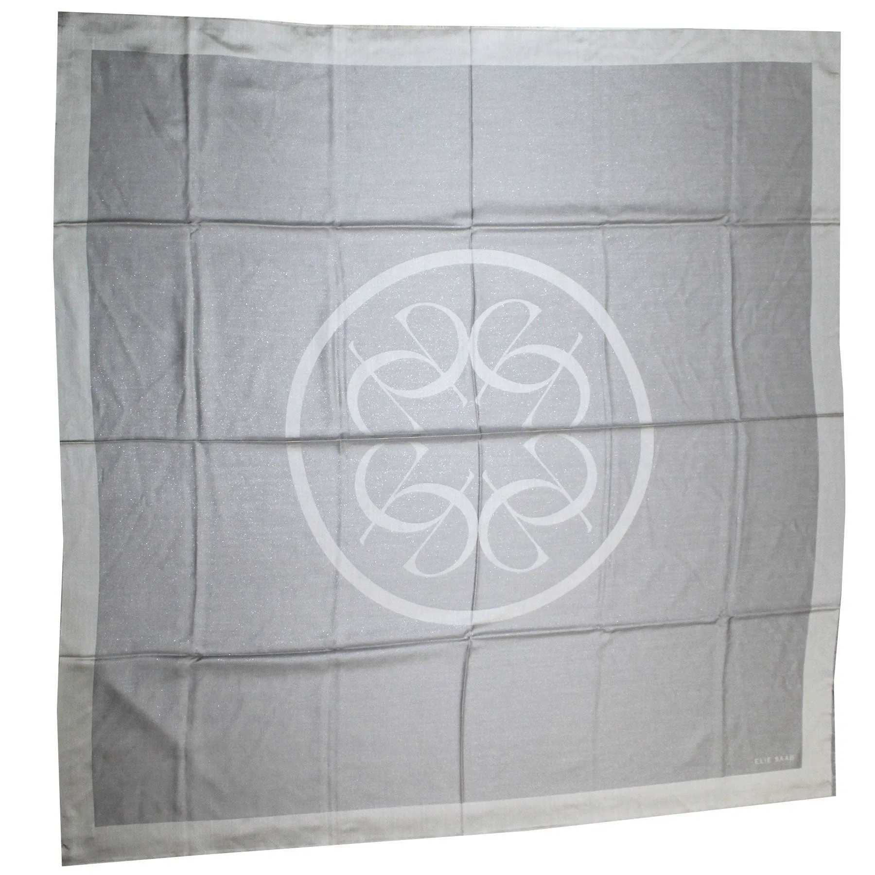 Elie Saab Scarf Gray Solid With Tonal Center Logo - Extra Large Wool Silk Wrap