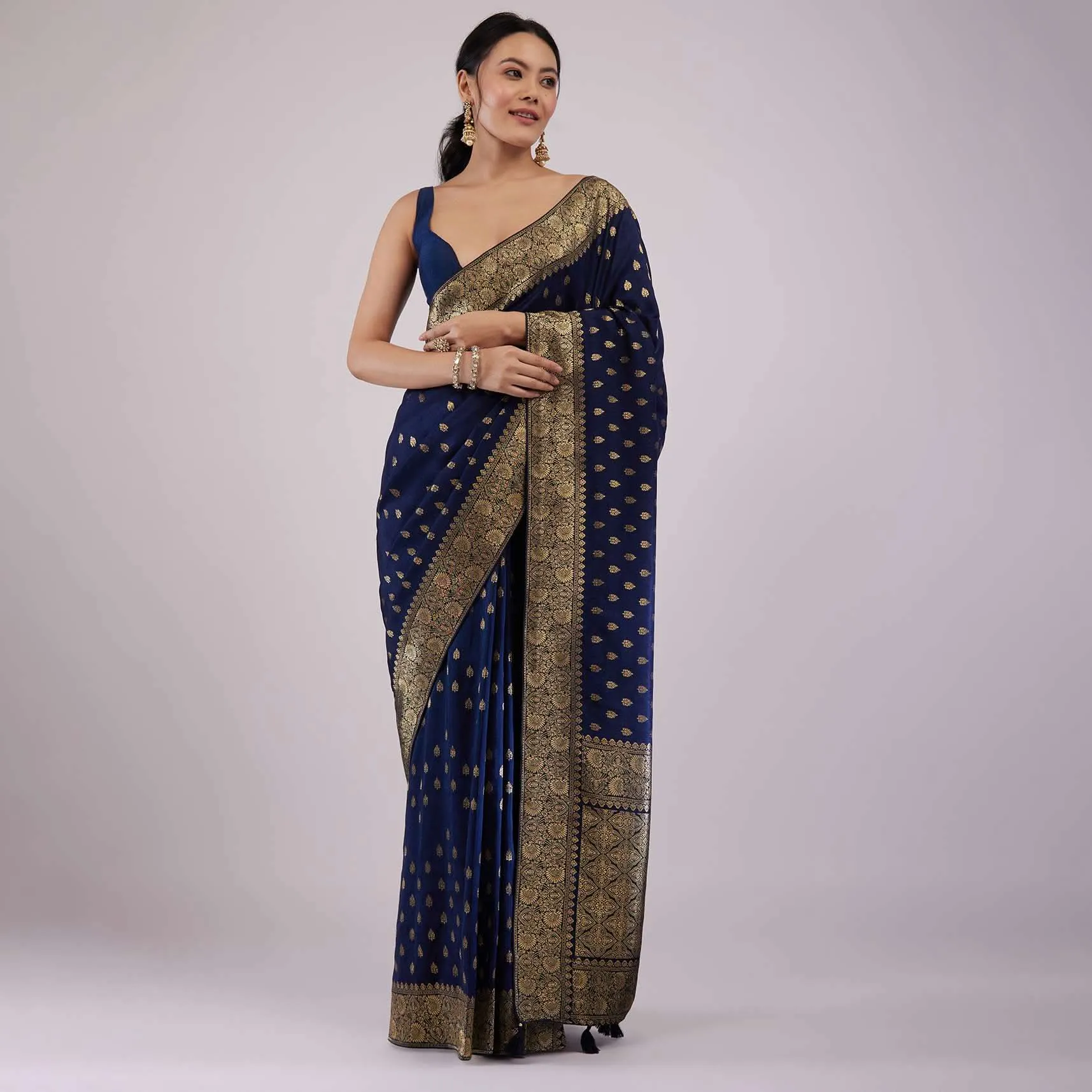 Intricately Detailed Navy Blue Silk Saree