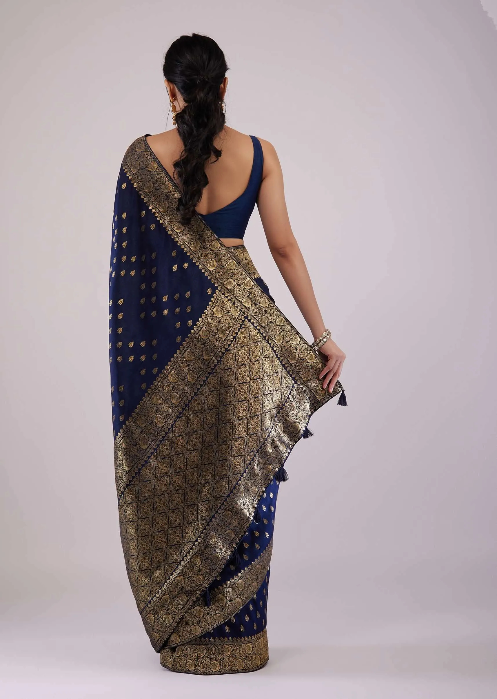 Intricately Detailed Navy Blue Silk Saree