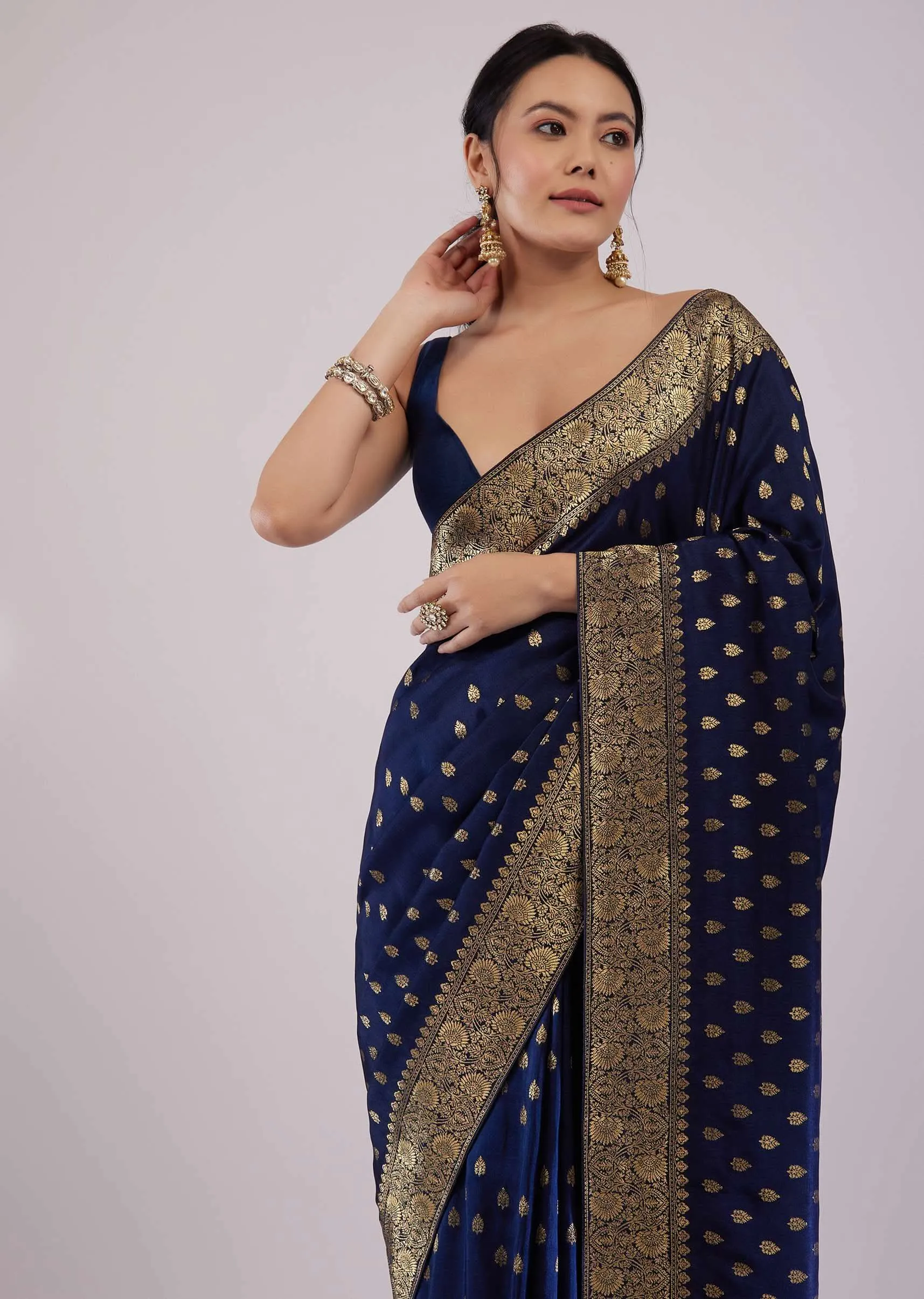 Intricately Detailed Navy Blue Silk Saree