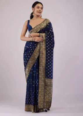 Intricately Detailed Navy Blue Silk Saree