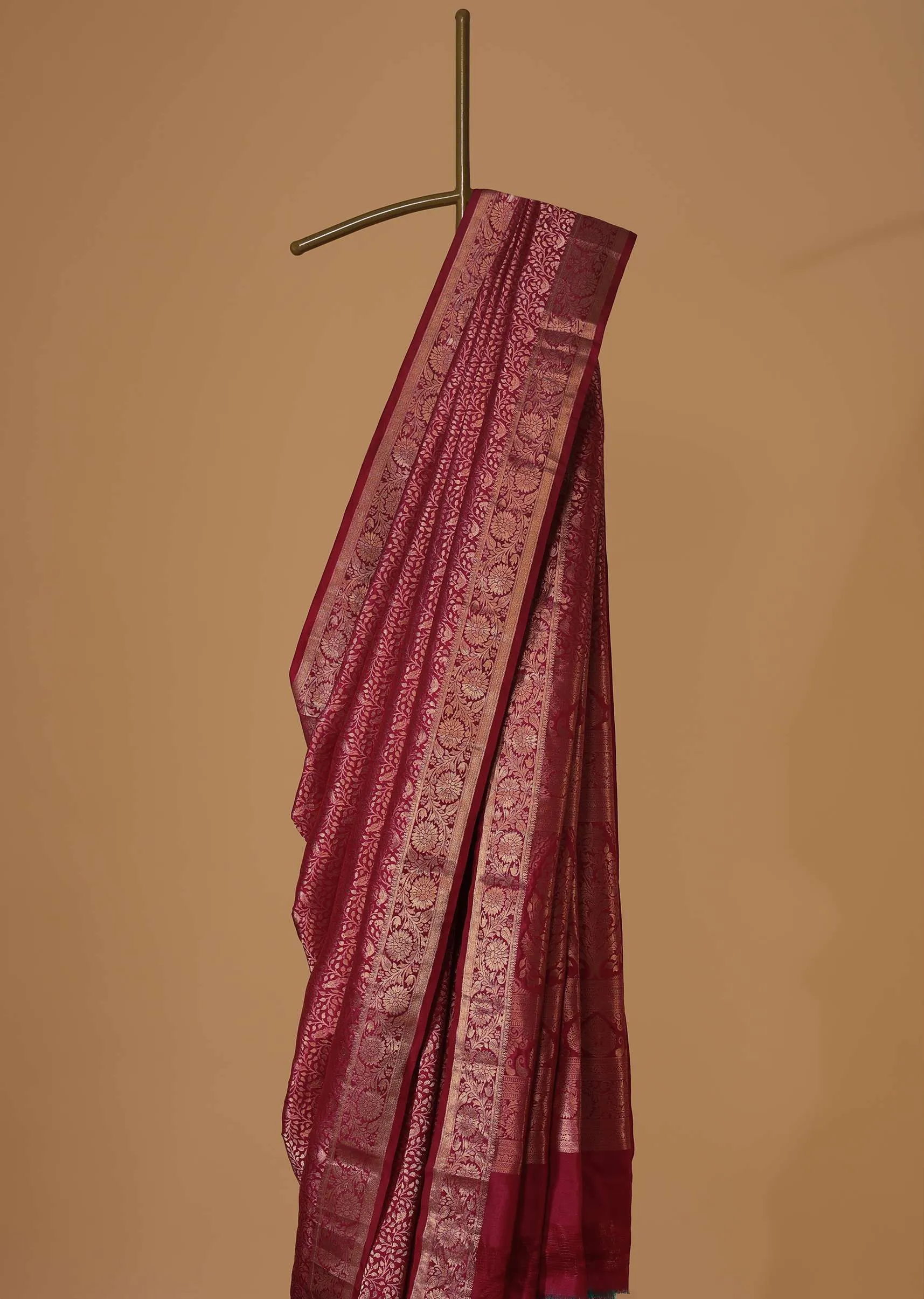 Magenta Pink Kanjivaram Saree In Pure Uppada Silk With Zari Weave And Unstitched Blouse