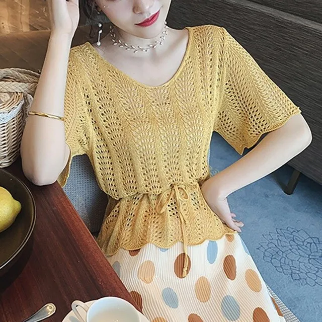 O Neck Short Sleeve Knitted T-Shirt