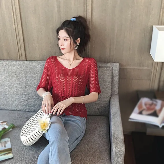 O Neck Short Sleeve Knitted T-Shirt