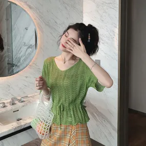 O Neck Short Sleeve Knitted T-Shirt