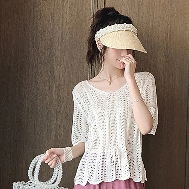 O Neck Short Sleeve Knitted T-Shirt