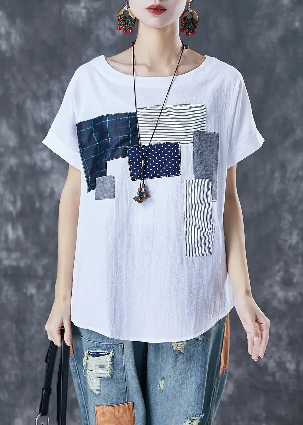White Applique Cotton Tanks Summer