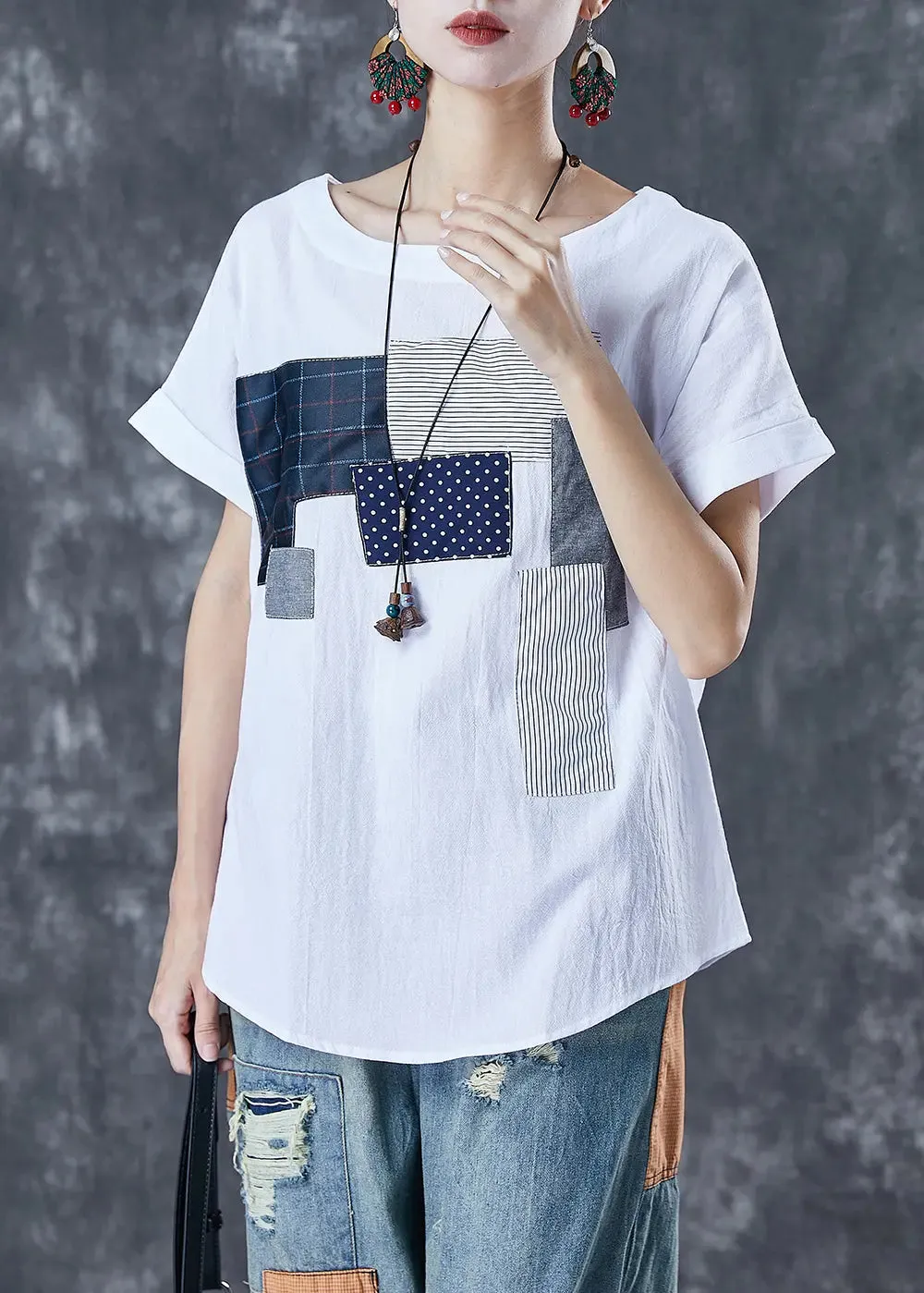 White Applique Cotton Tanks Summer