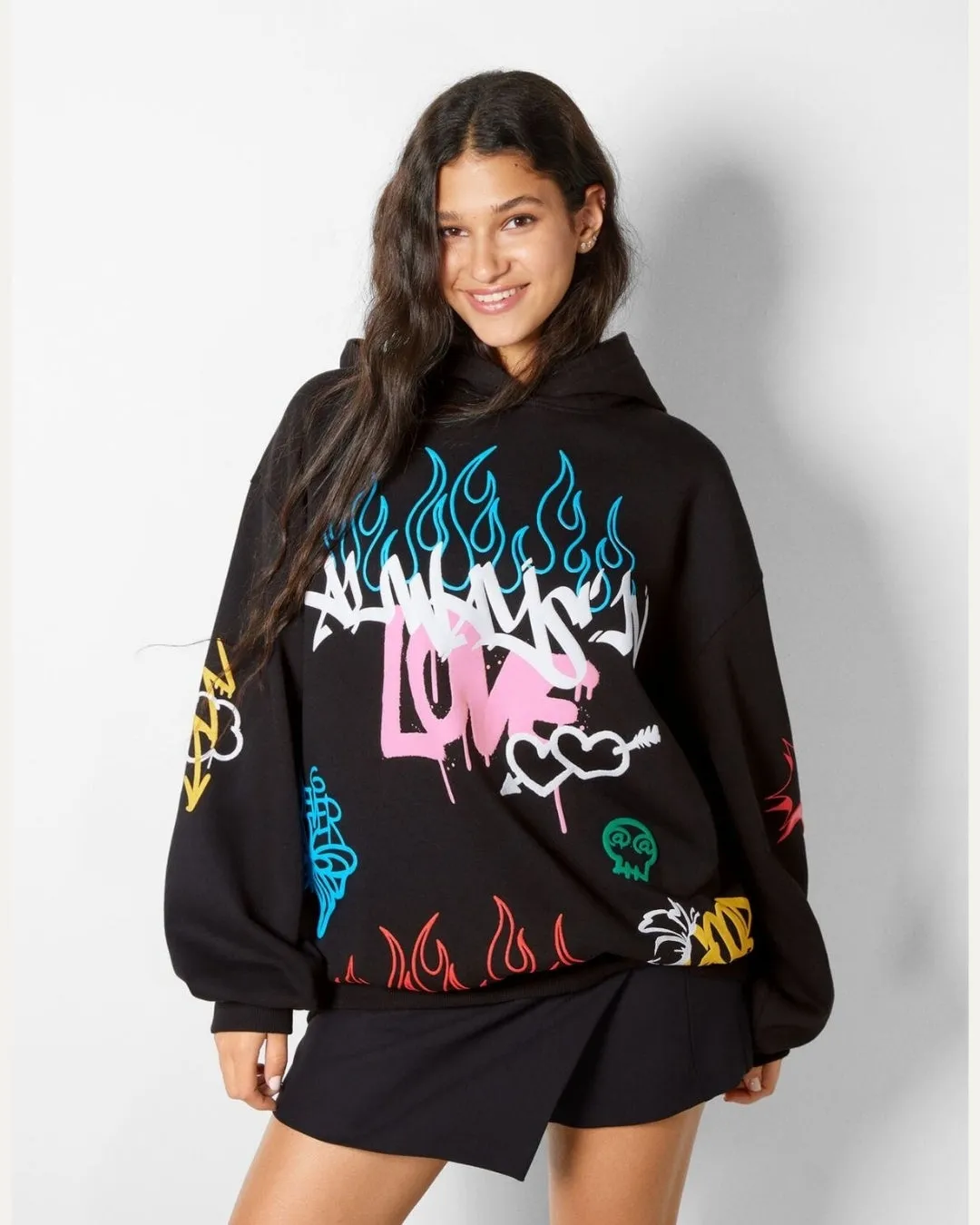 Women Black Oversized Hoodie - Always Love