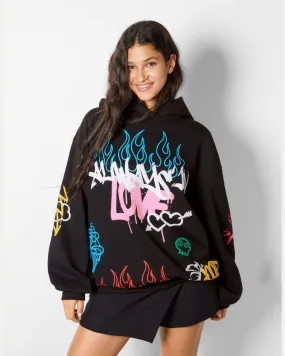 Women Black Oversized Hoodie - Always Love